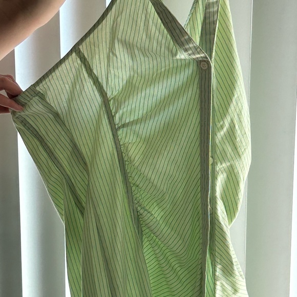 Striped green button up dress with collar - Picture 2 of 3